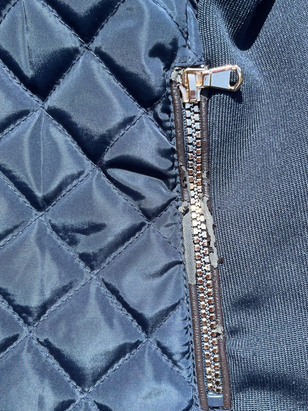 Cavalini Quilted Navy Utility Jacket with Brown Elbow Patches - Picture 7 of 9